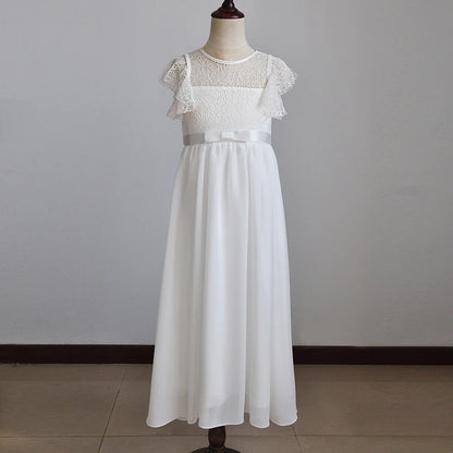 Lace Design Floor Length Girls Pageant Gowns