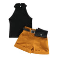 Little Girl Three-Piece Sleeveless Top + Belted Short Pants Outfit childrensterritory