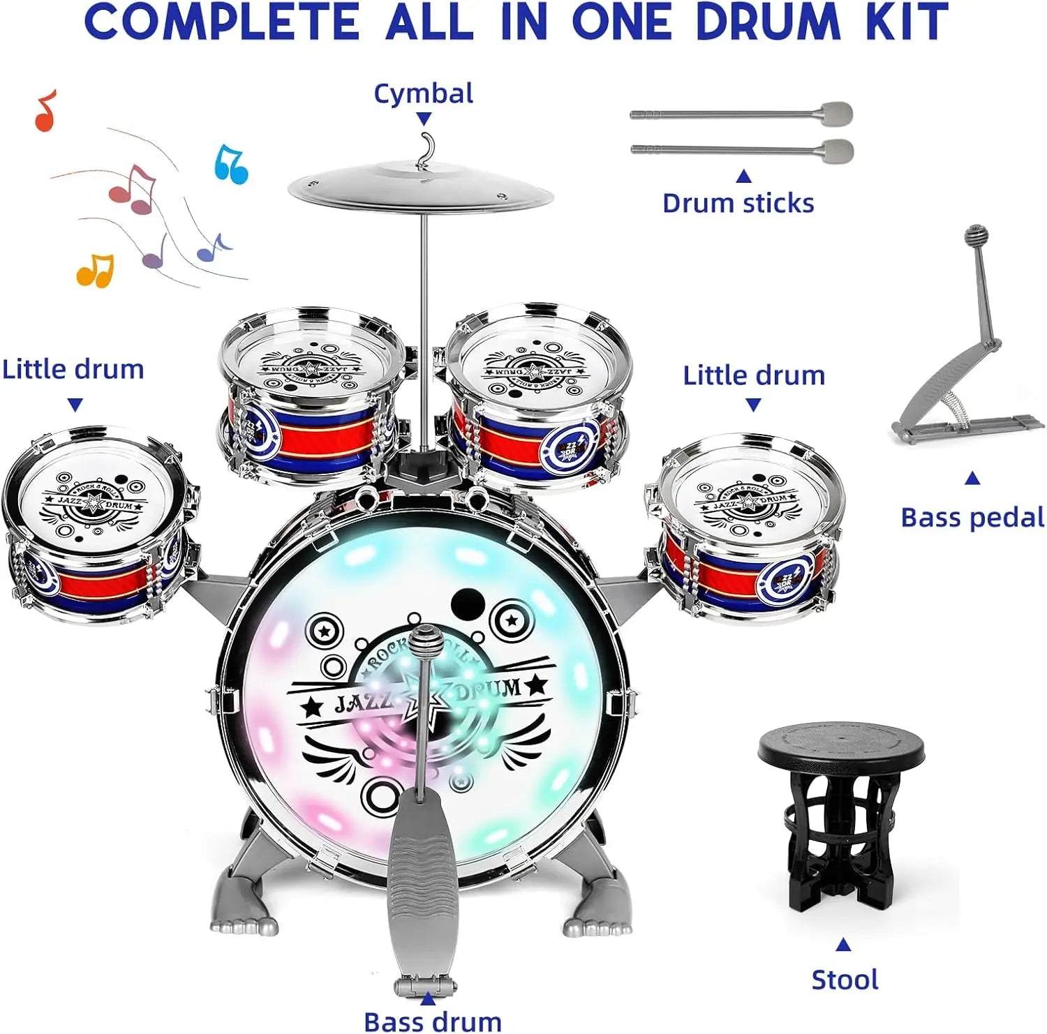 Kids Musical Instruments Toy- Mini Jazz Drum Set with Stool