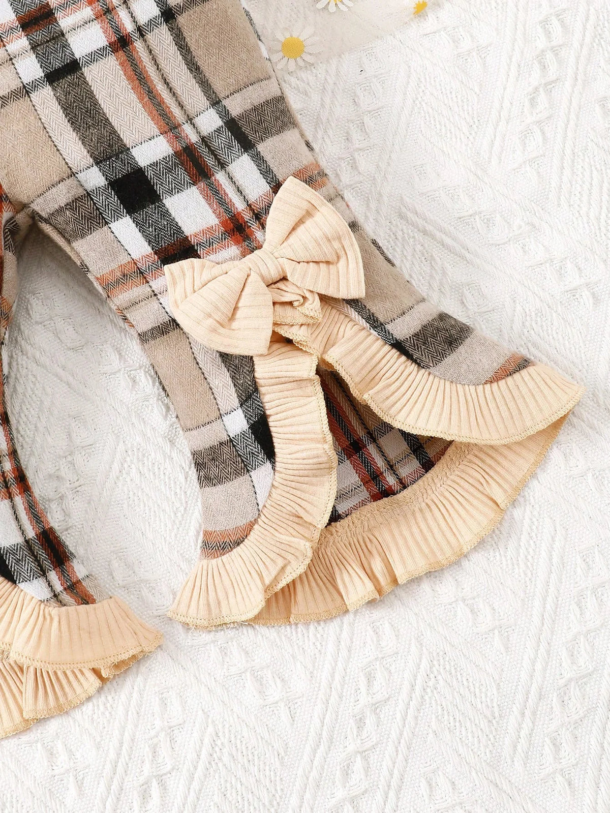 Baby Girl Ruffle Trim Bodysuit &amp; Plaid Pants &amp; Headband Set