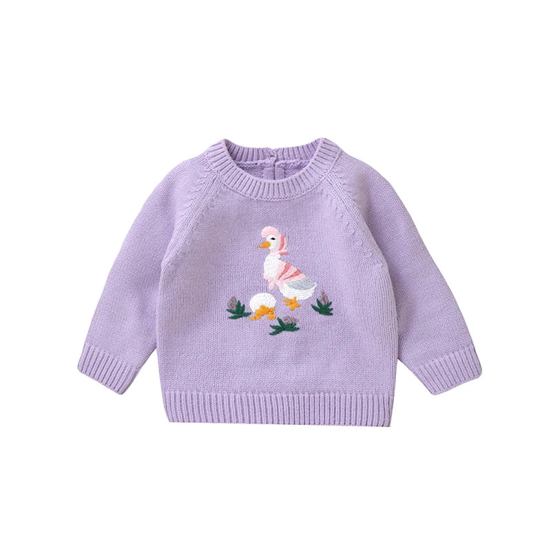 Round Neck Duck Embroidery Design Winter Sweater For Baby