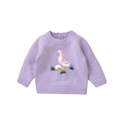 Round Neck Duck Embroidery Design Winter Sweater For Baby childrensterritory