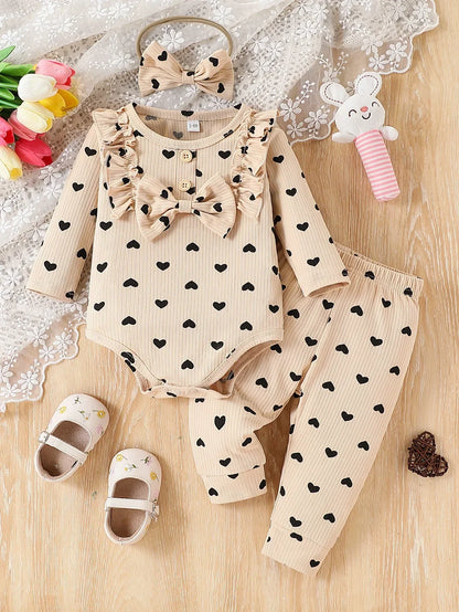 3Pcs Newborn/Toddler Girl Love Printed Long Sleeve Outfit Set
