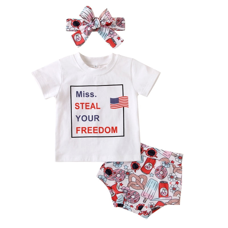 Flag and Floral Print Independence Day Baby Girl Clothes childrensterritory
