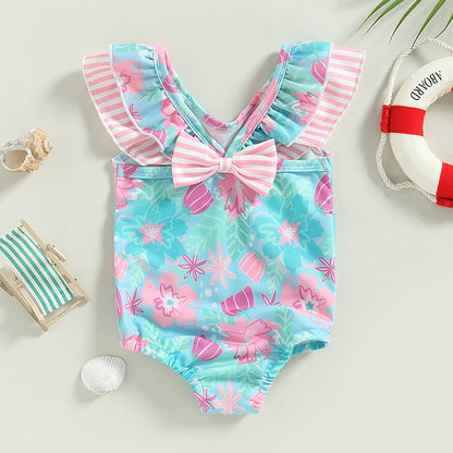 Baby Girl Ruffle Trim Floral Print Beachwear/Bodysuit childrensterritory