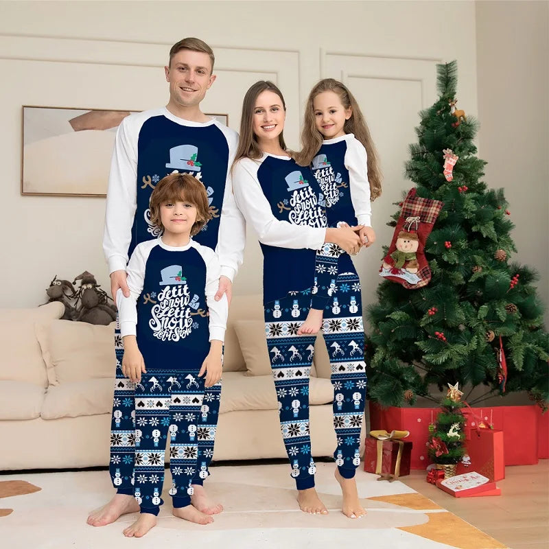 Snowflake Snowman Print Family Matching Christmas Pajamas