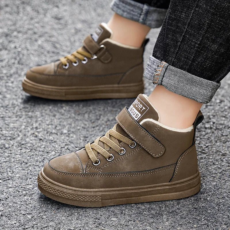 Boys Hook And Loop Velvet Warm Fur Snow Sneakers childrensterritory
