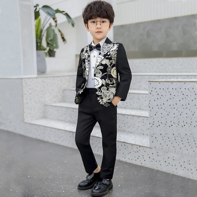 Kids Boys 3PCS Flower Jacket Pants Bowtie Formal Suit childrensterritory