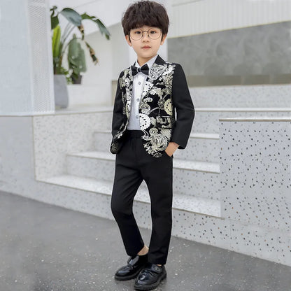 Kids Boys 3PCS Flower Jacket Pants Bowtie Formal Suit childrensterritory