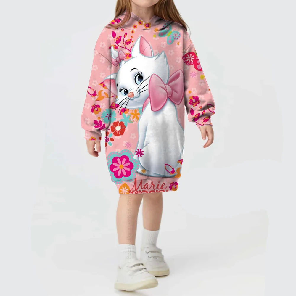 Kids Girls Cute Cat Print Casual Hoodie Dresses