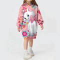 Kids Girls Cute Cat Print Casual Hoodie Dresses childrensterritory