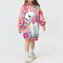 Kids Girls Cute Cat Print Casual Hoodie Dresses childrensterritory