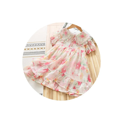 Kids Girl Floral Print Short Sleeve Summer Party Dress