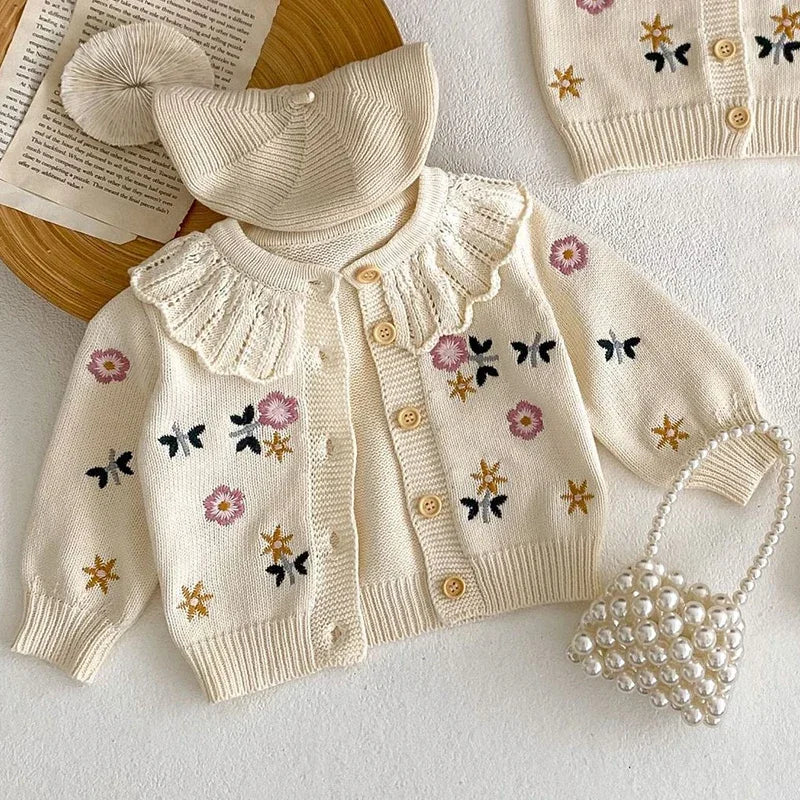 Baby Girl Flower Embroidered Knitted Cardigans