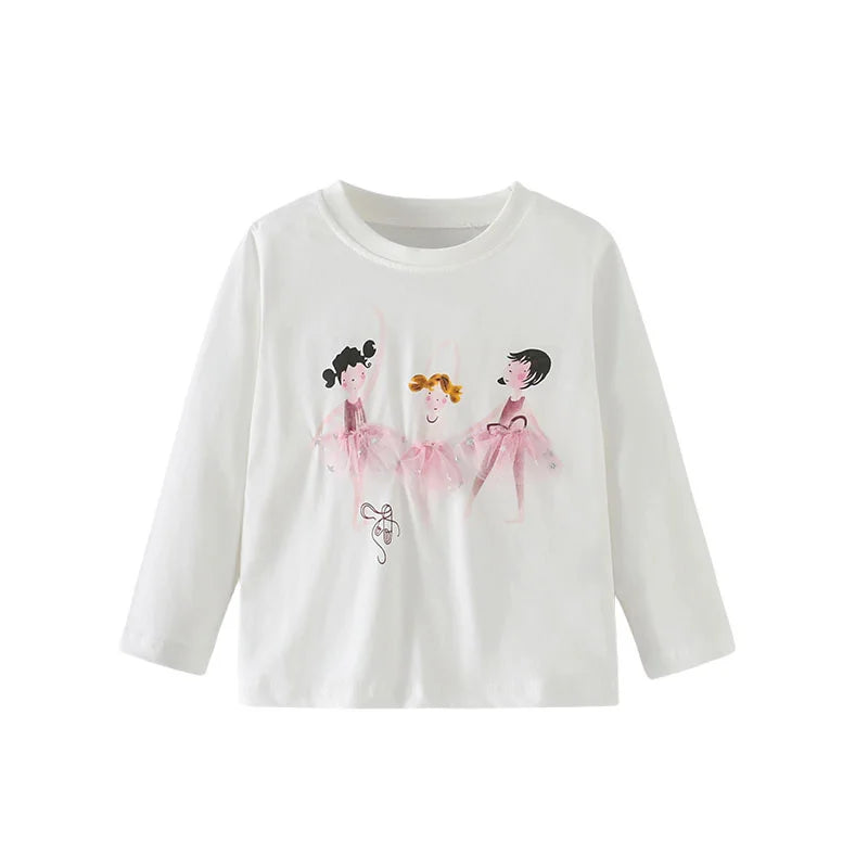 Girls' Long-Sleeved Cartoon Print Casual Tops