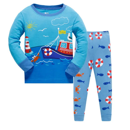 Kids Boys Cartoon Excavator Print Pyjamas Sets childrensterritory
