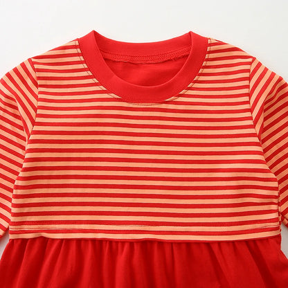 Girls’ Stylish Cartoon-Design Long-Sleeve Casual Dresses