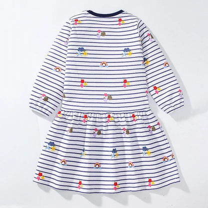 Little Girls Cartoon Striped Casual Cotton Dress childrensterritory