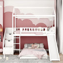 Kids' Wooden House Bunk Beds with Slide, Stairs, and Roof