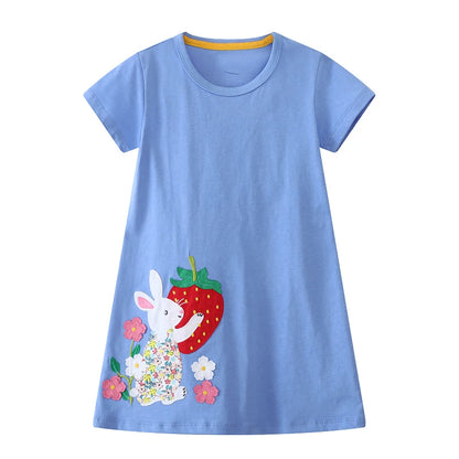 Little Girls Cartoon Flowers Rabbits Embroidered Dresses childrensterritory