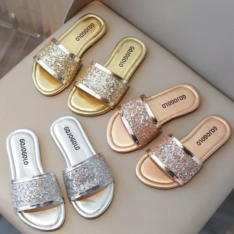 Kids Girls Rhinestones Shiny Soft Breathable Summer Sandals