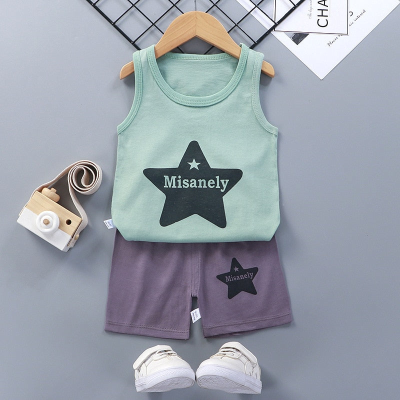 2PCS Cotton T-Shirts and Shorts Set for Toddler Boys Girls childrensterritory