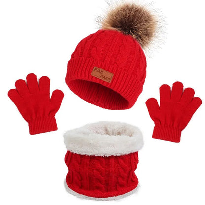 Toddler 3Pcs Cute Pompom Knitted Hats Scarf Gloves Set childrensterritory
