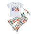 USA Print Tops and Floral Pants Set for Little Girls&