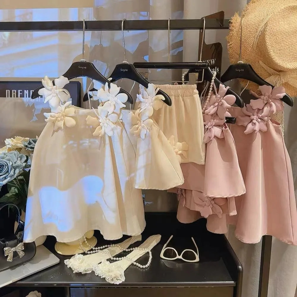 3D Flower Design Kids Girls Korean Style Princess Dresses childrensterritory