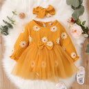 Baby Girl Flowers Print Tulle Bodysuit with Headband childrensterritory