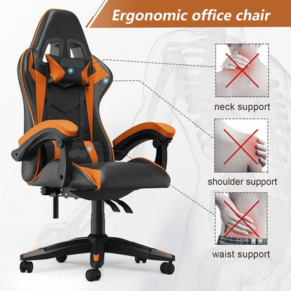 PU Leather Gaming Chair with Headrest and Lumbar Support childrensterritory