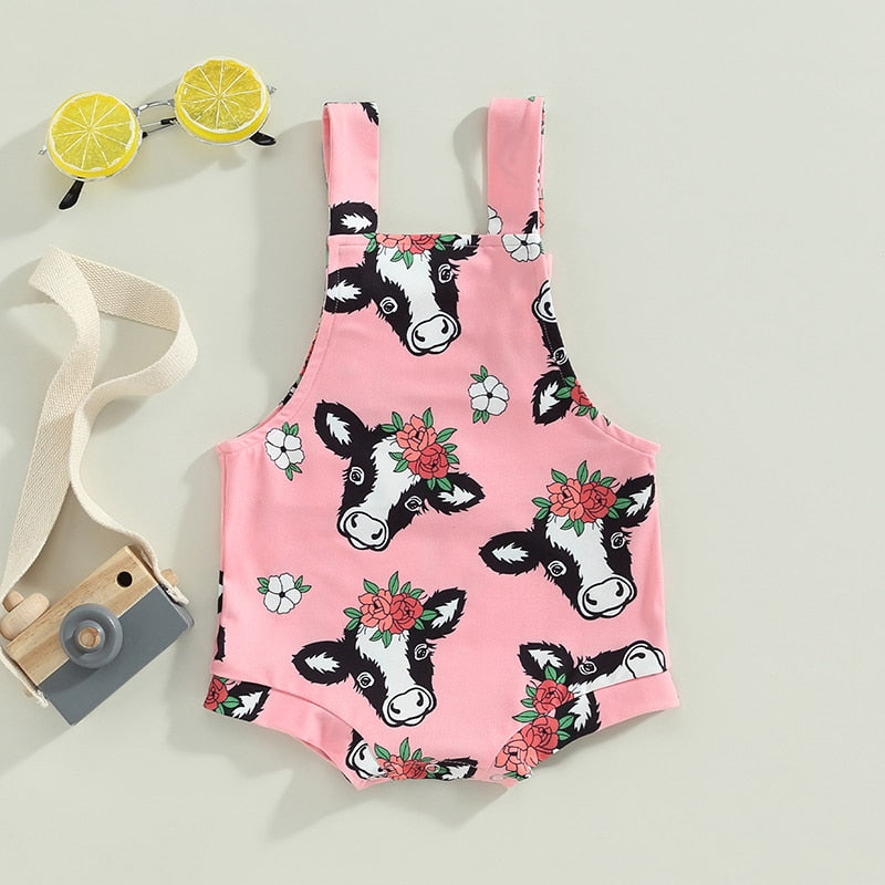 Baby Girl Cow Printed Crew Neck Summer Bodysuit childrensterritory