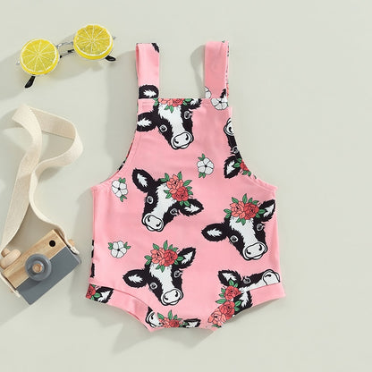 Baby Girl Cow Printed Crew Neck Summer Bodysuit childrensterritory