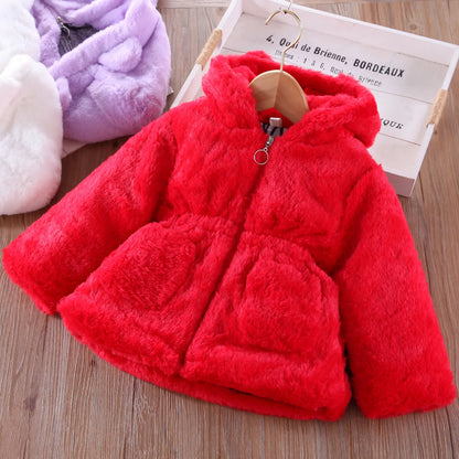 Plush Imitation Fur Hooded Kids Girls Warm Jackets childrensterritory