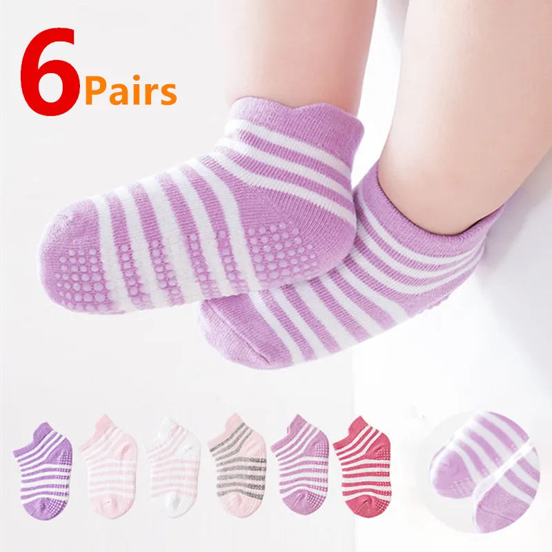 Kids Anti-Slip 6Pairs/Lot Cotton Boat Socks With Rubber Grips childrensterritory