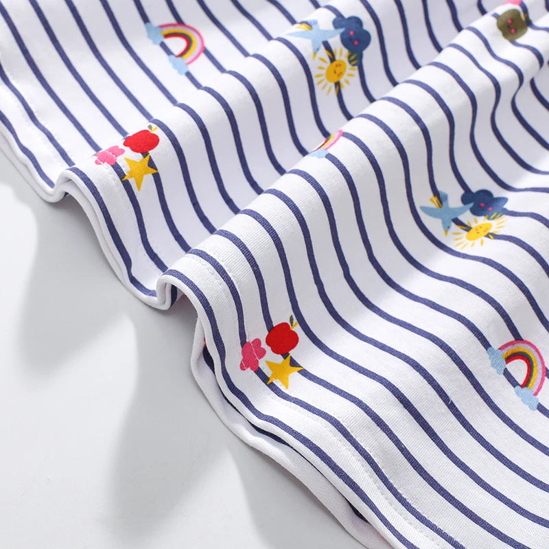 Little Girls Cartoon Striped Casual Cotton Dress childrensterritory