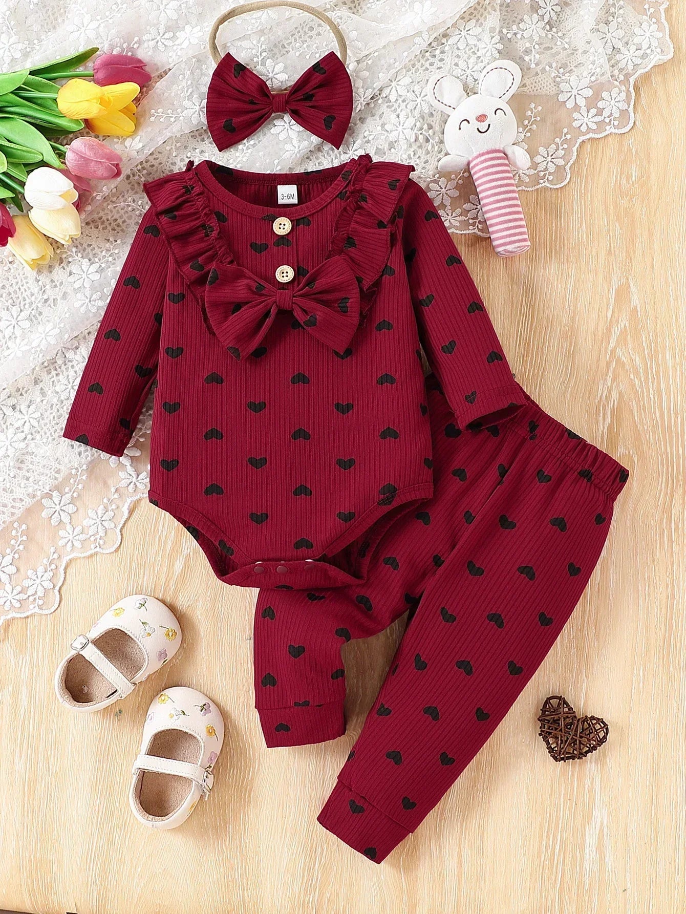 3Pcs Newborn/Toddler Girl Love Printed Long Sleeve Outfit Set