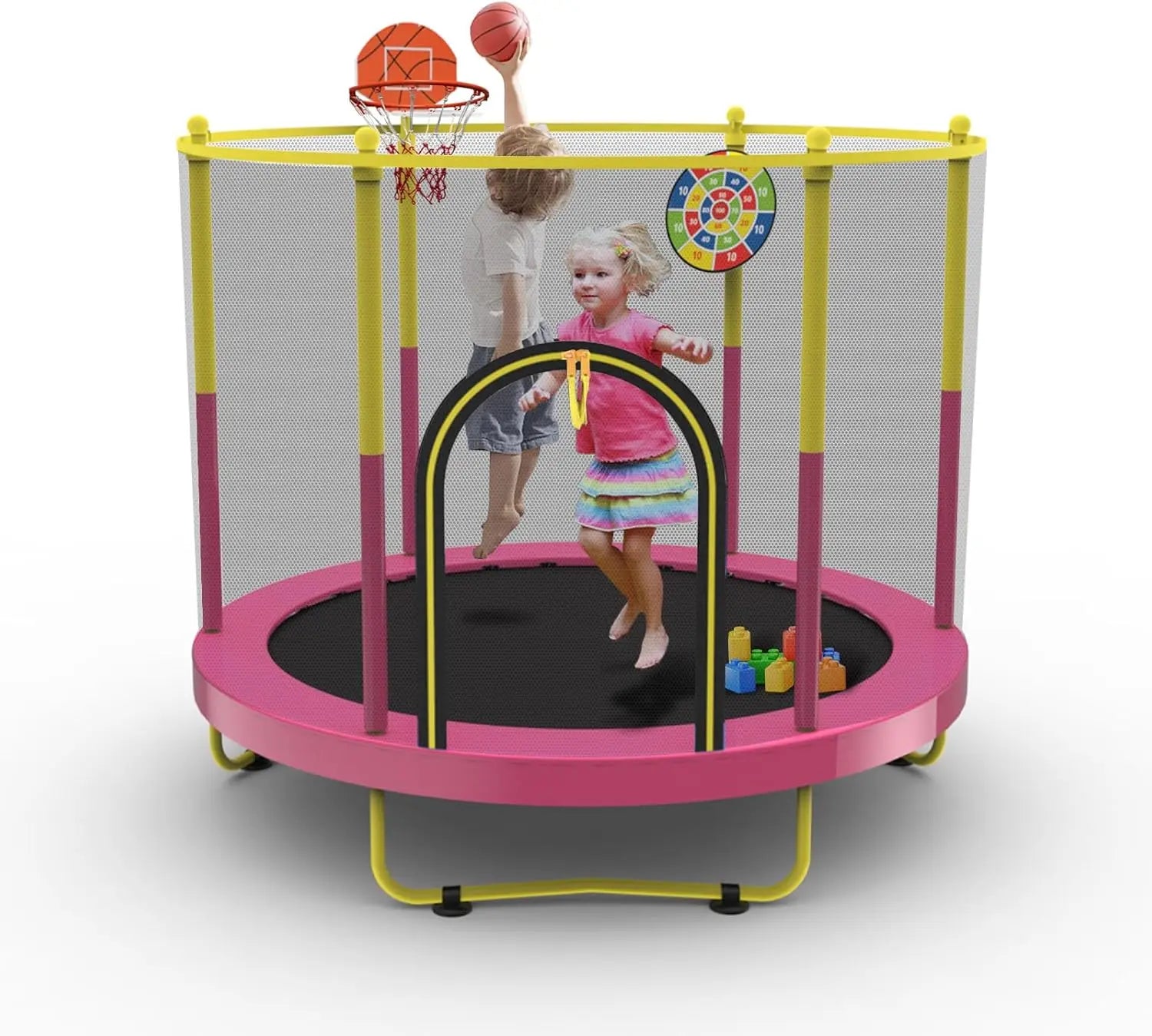 6 FT Trampoline with Basketball Hoop &amp; Dart Board for Kids childrensterritory