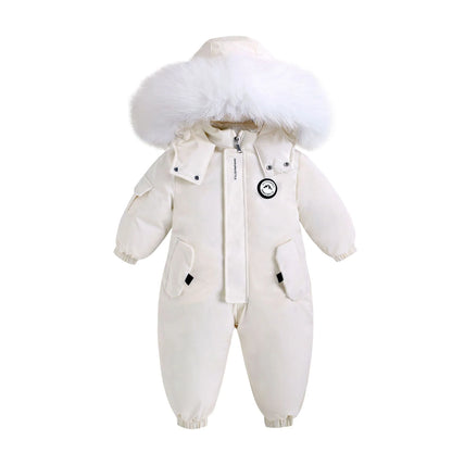 Infant Fur Hooded Winter Rompers for Girls and Boys