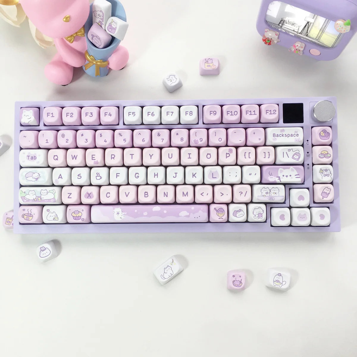 Dessert Cat Theme 95 Keycaps Kit for Mechanical Keyboard childrensterritory