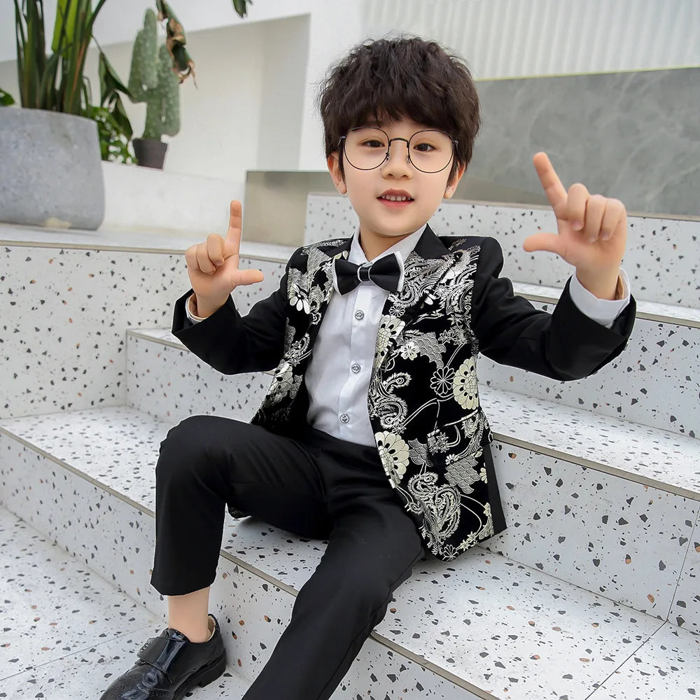 Kids Boys 3PCS Flower Jacket Pants Bowtie Formal Suit childrensterritory