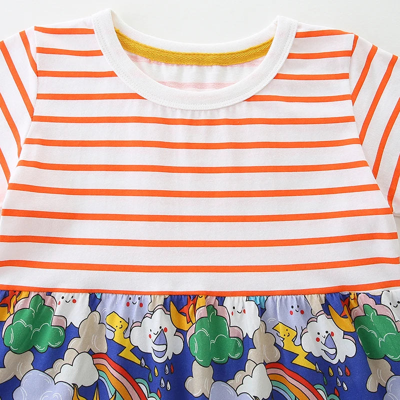 Little Girls Stylish Print Summer Cotton Princess Dresses childrensterritory
