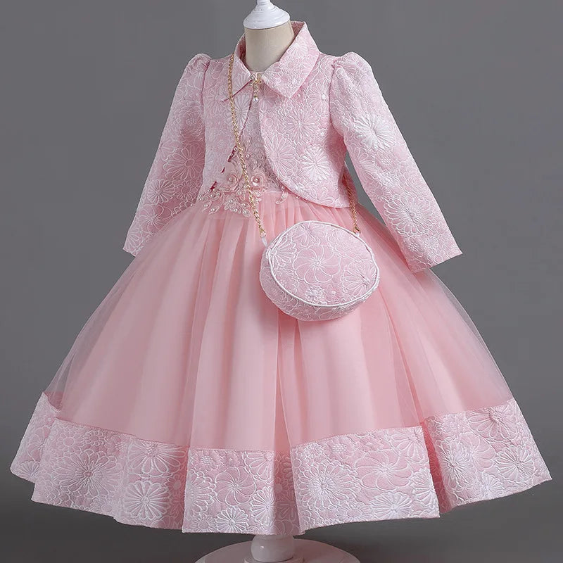 Elegant Long Sleeve Girls' Embroidery Flower Dresses