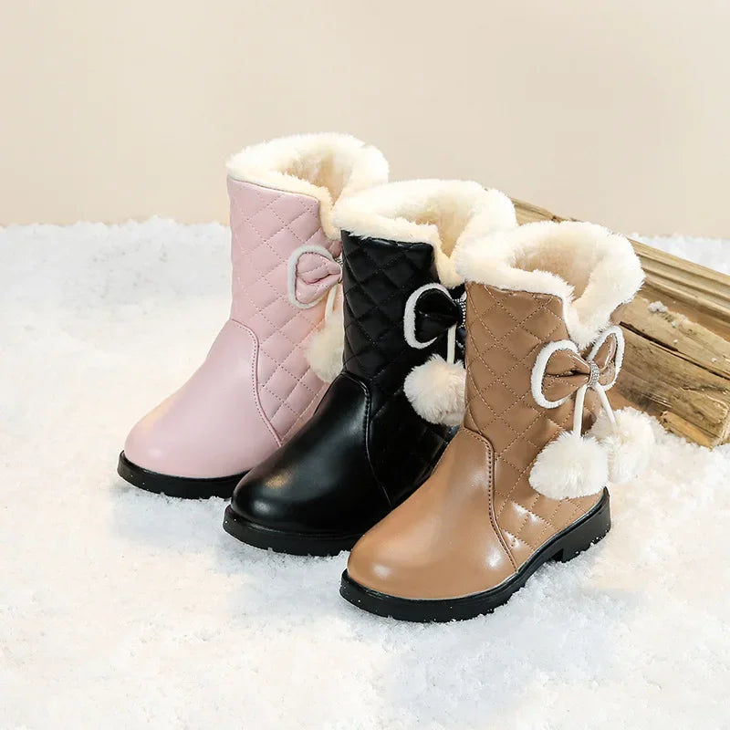 Kids Girls Warm Fur Plush Princess Snow Boots