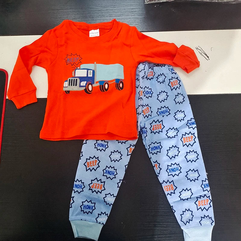 Long-Sleeved Cartoon Print Autumn Kids Clothing Set