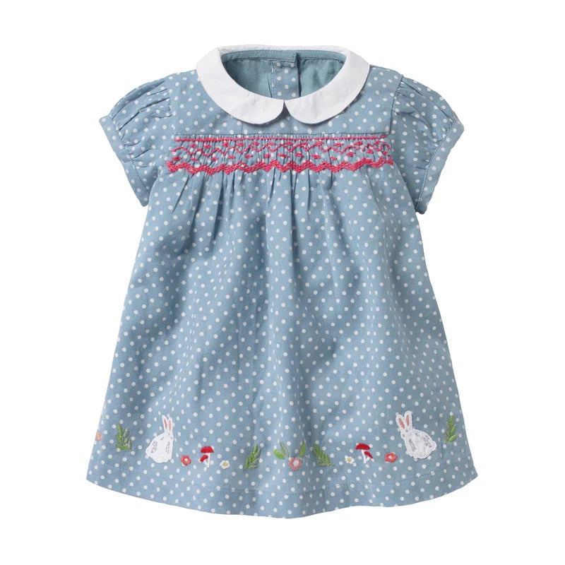 Little Girls Elegant Cartoon Embroidered Summer Dresses childrensterritory