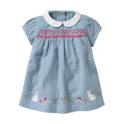 Little Girls Elegant Cartoon Embroidered Summer Dresses childrensterritory
