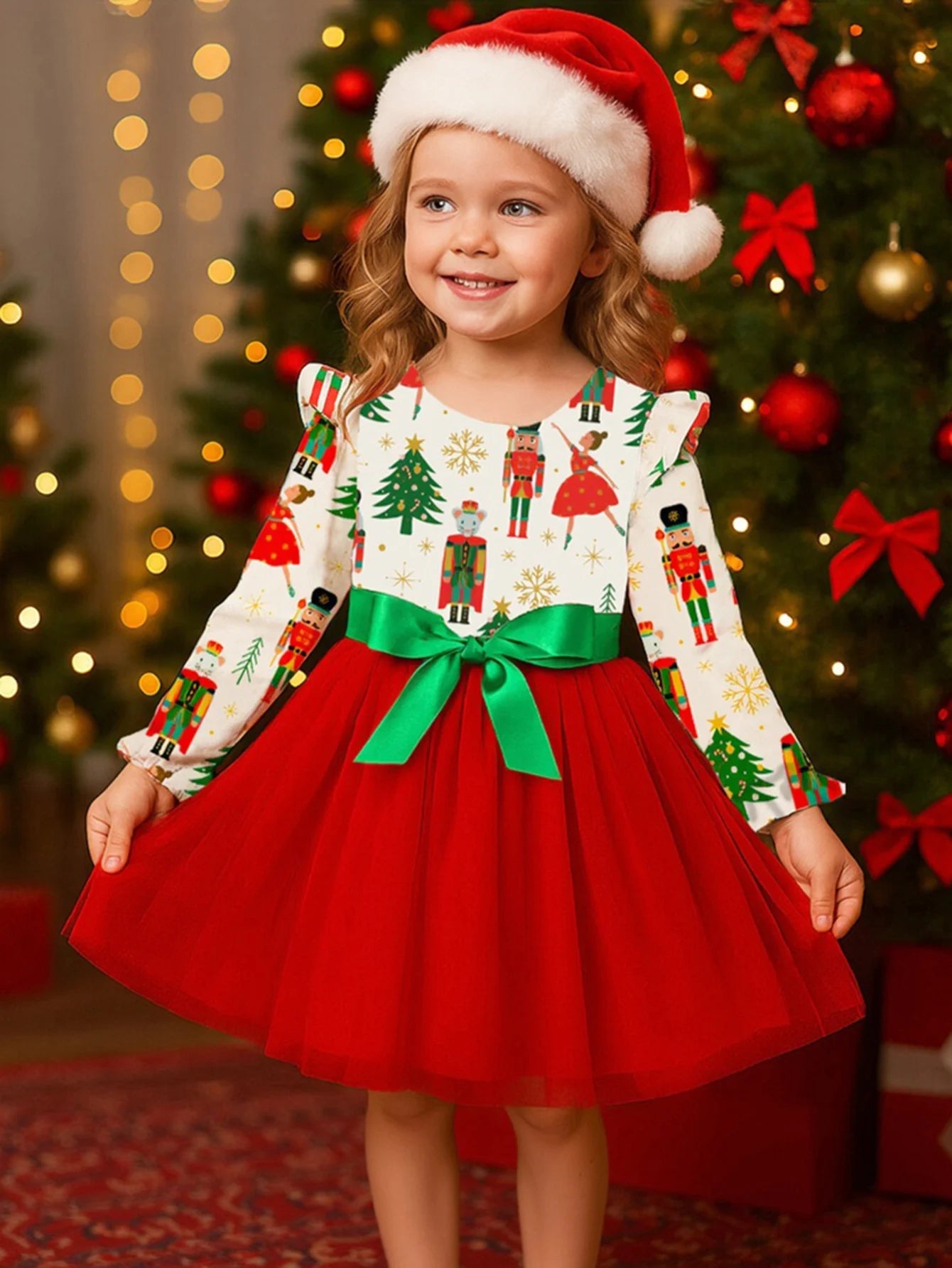 Girls' Long-Sleeved Bow Lace Design Party Dresses childrensterritory