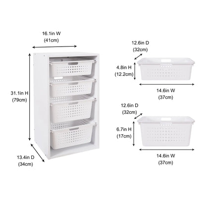Sliding Bin Organizer with 4 Storage Bins for Kids Room childrensterritory