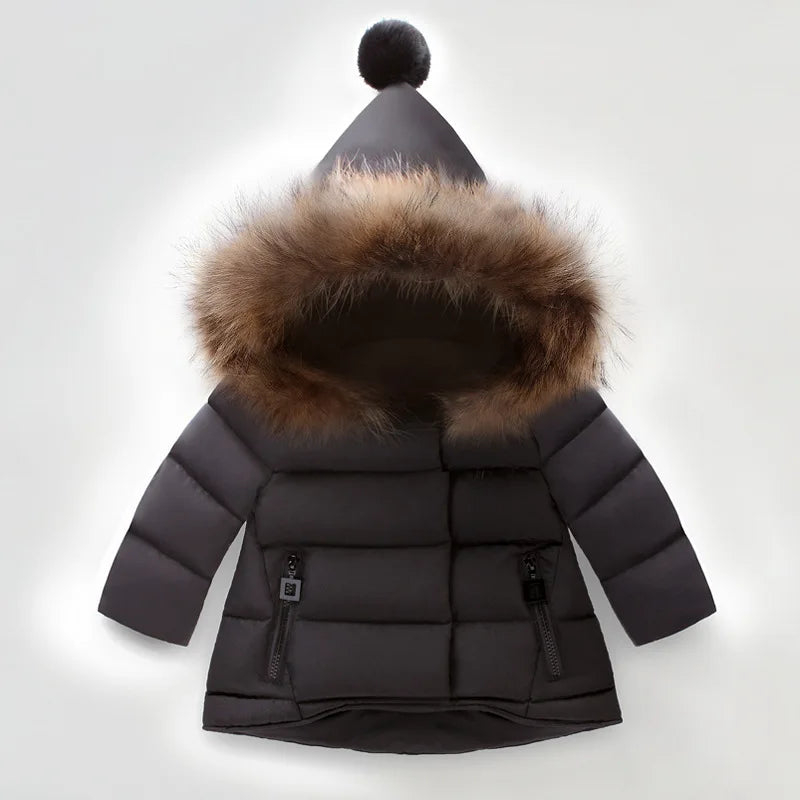 Kids' Long-Sleeved Fur Collar Design Warm Jackets